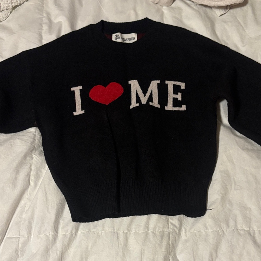 No Boundaries Black 'I Heart Me' Sweater